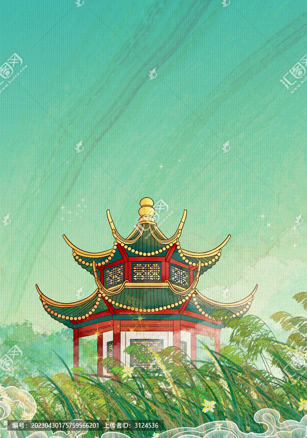 南京夫子庙国风背景插画竖版