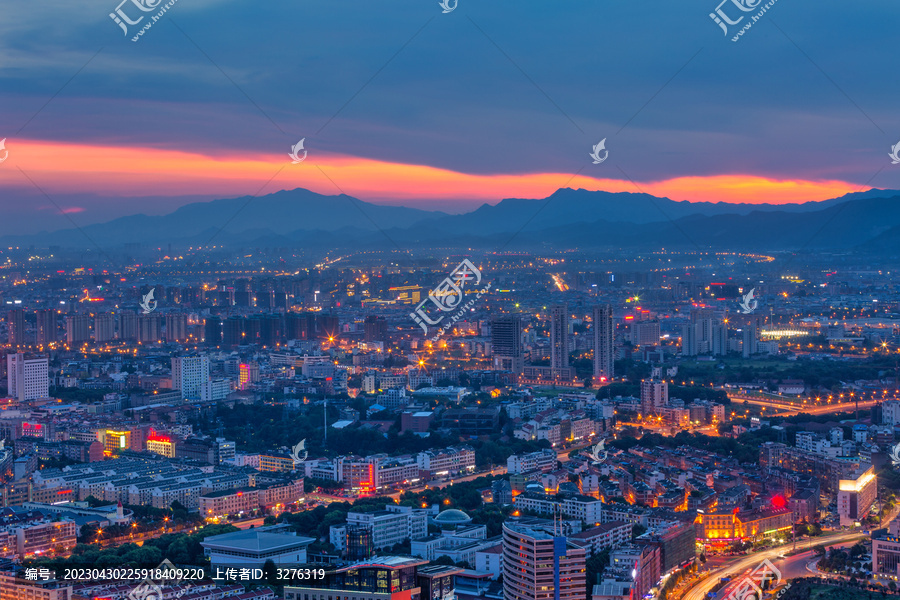 浙江义乌城市夜景风光鸟瞰