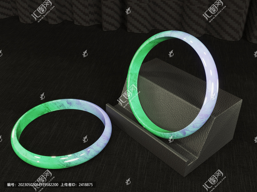 绿紫翡翠手镯珠宝首饰效果图