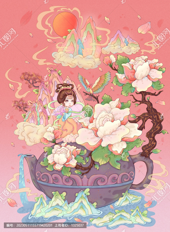 玫瑰花茶插画包装