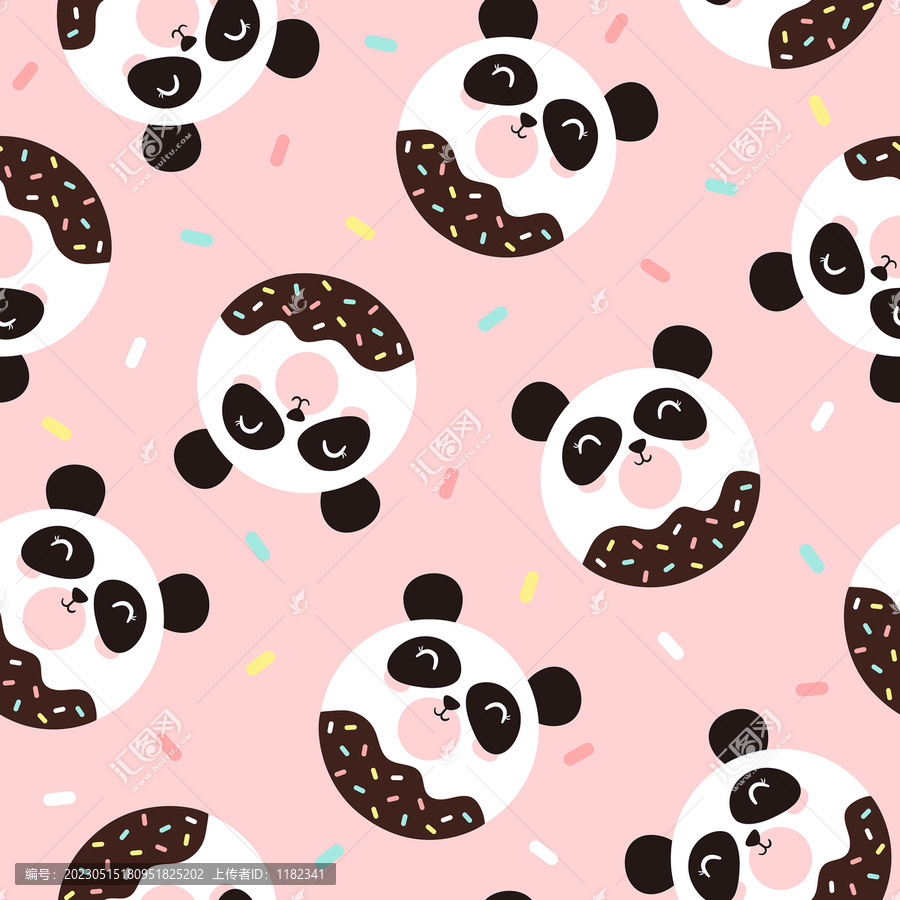 可爱手绘熊猫甜甜圈平铺背景