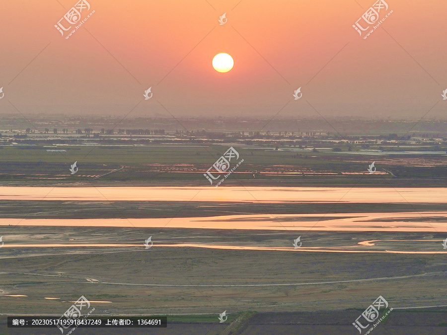 航拍山西运城永济黄河夕阳