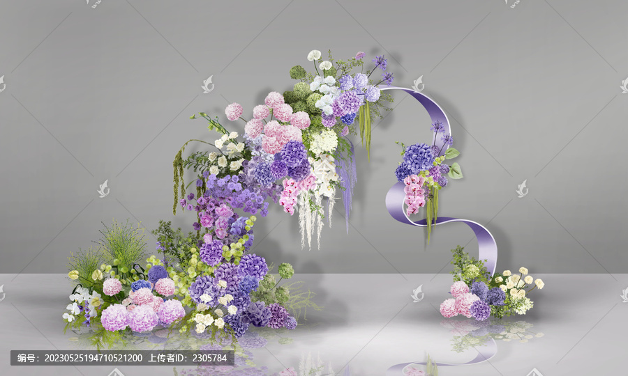 粉紫色系艺术手绘花艺素材
