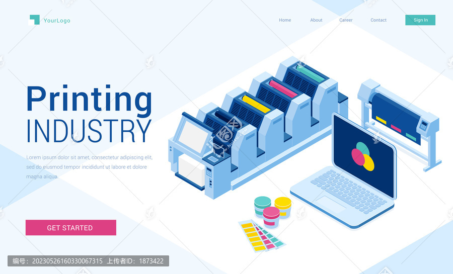 印刷产业系统等距着陆页设计