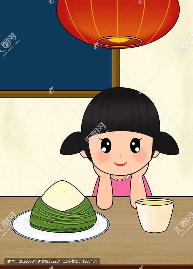 端午节等吃粽子的女孩儿背景