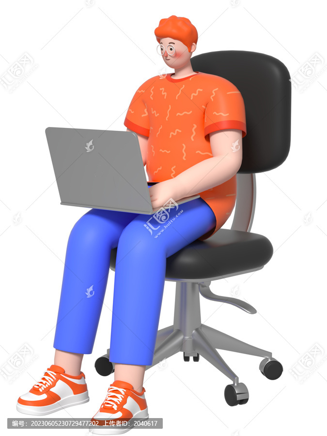 坐着上网的3D潮系商务男士