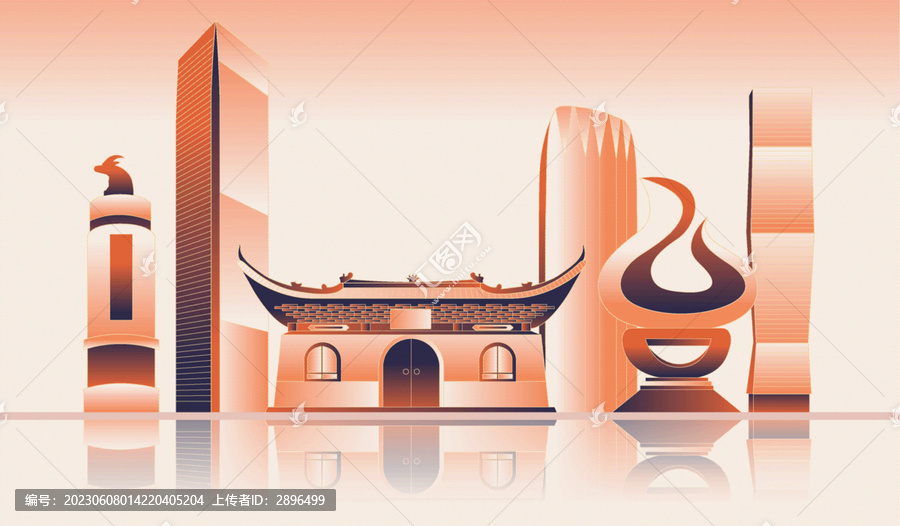 台州地标建筑插画