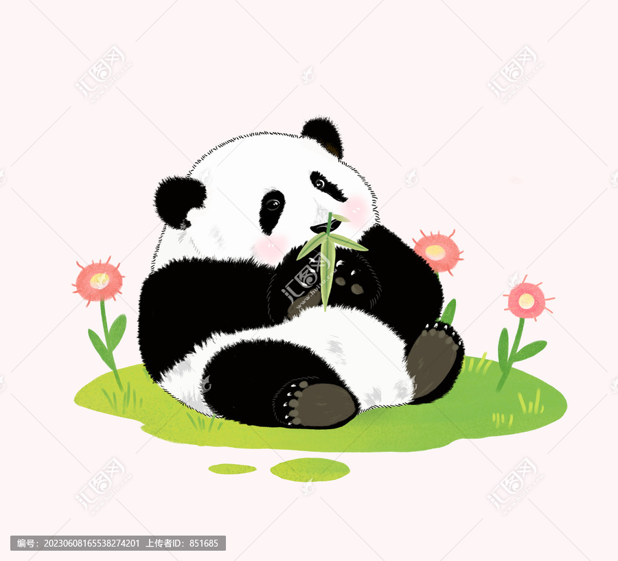 可爱手绘熊猫花花