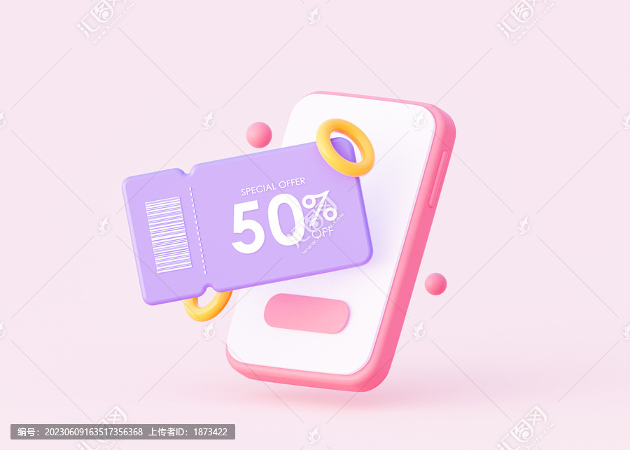 3D粉色浪漫购物节5折优惠广告模板