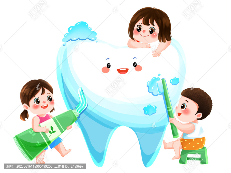卡通刷牙的儿童