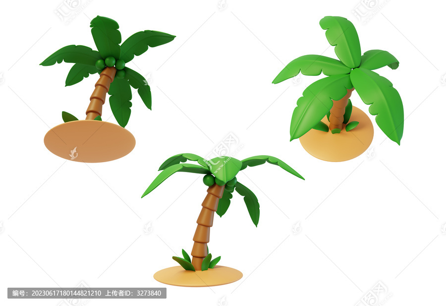 夏日自然椰子果实沙滩植物3D