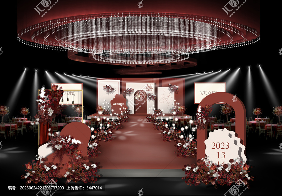 红色婚礼舞台区设计效果图