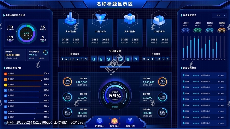 蓝色数字统计大屏UI首页