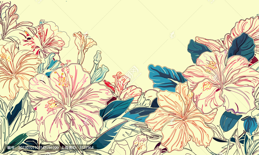 简笔画花卉背景图案素材