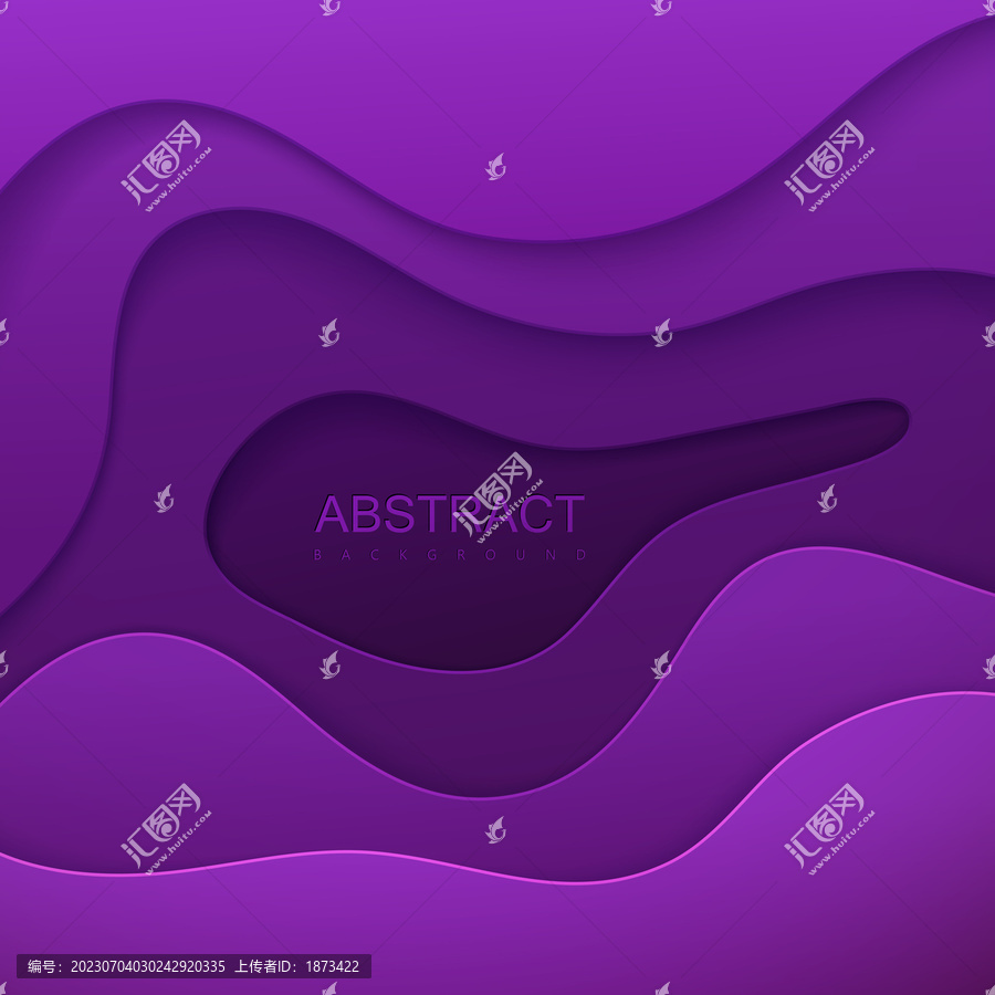 抽象紫色剪纸波浪浮雕纸艺背景