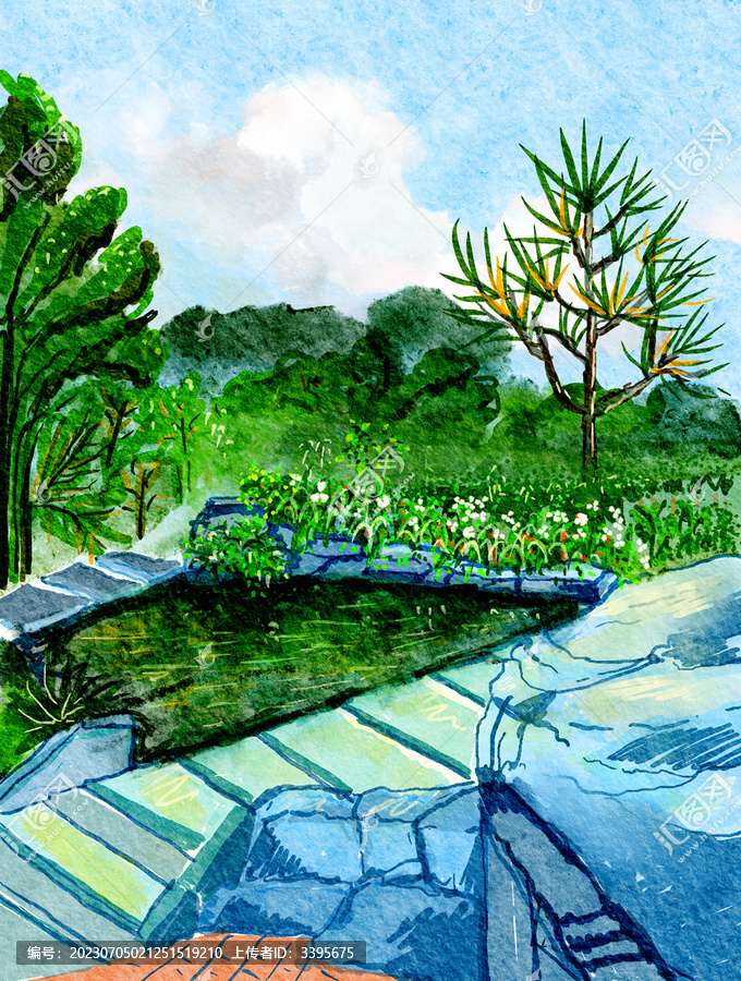 公园自然风景自然手绘插画封面