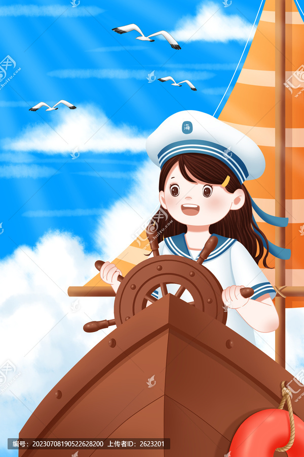 航海日插画穿海军服的女孩