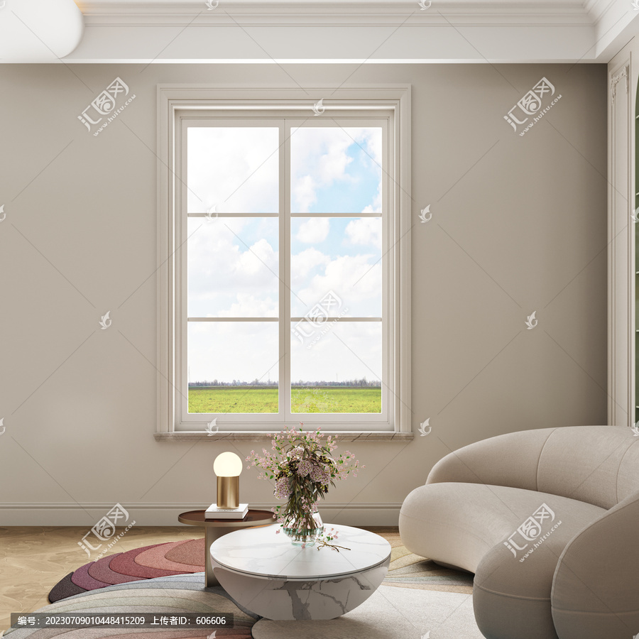 现代沙发罗马杆窗帘效果图