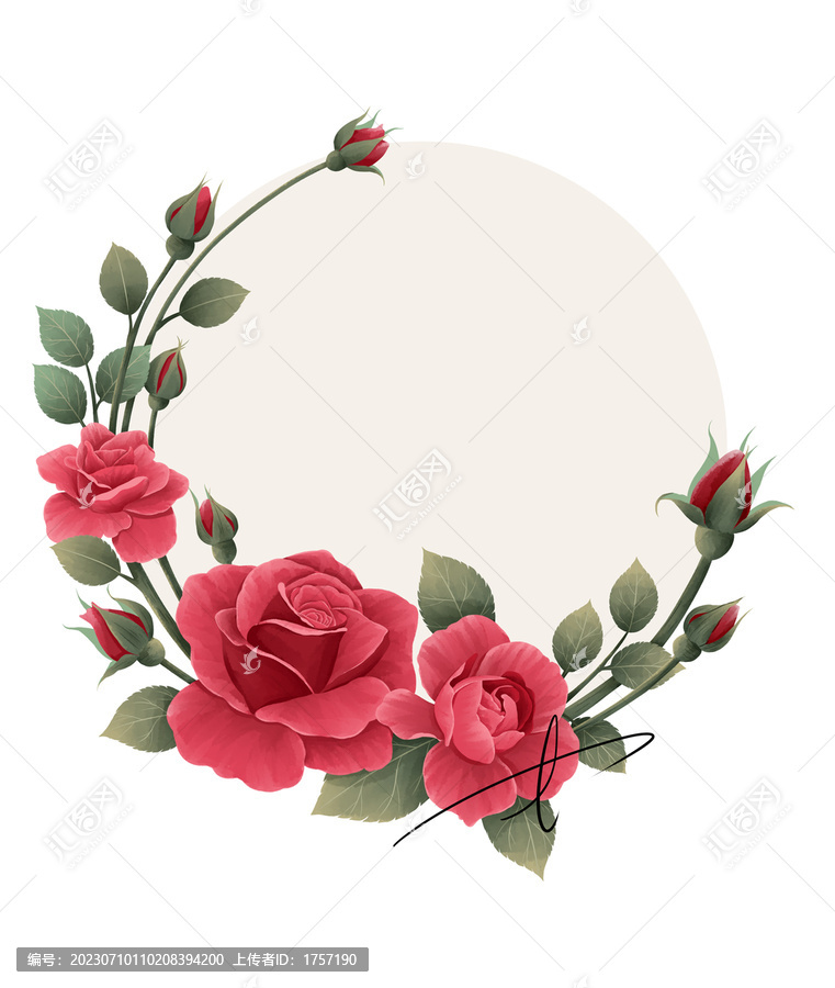 红蔷薇花卉边框