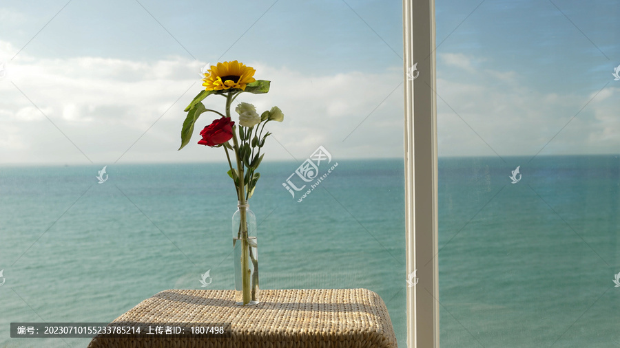 海景房落地窗鲜花室内文艺风景