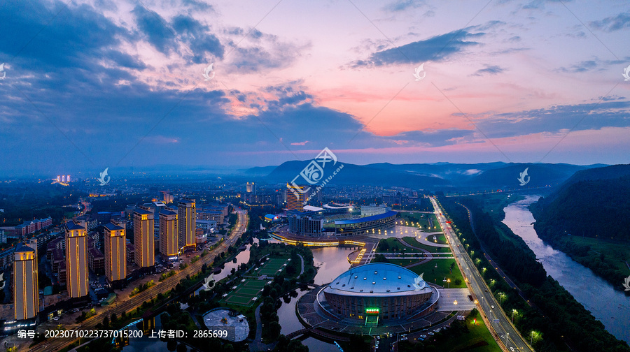 黑龙江伊春市夜景航拍