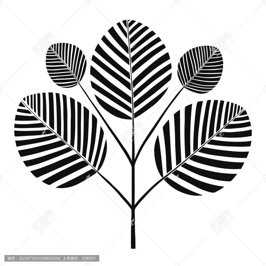 黑白树叶植物装饰插画