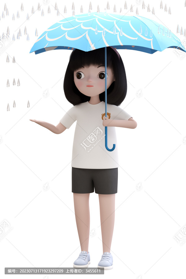 撑雨伞的可爱卡通3D女孩人物