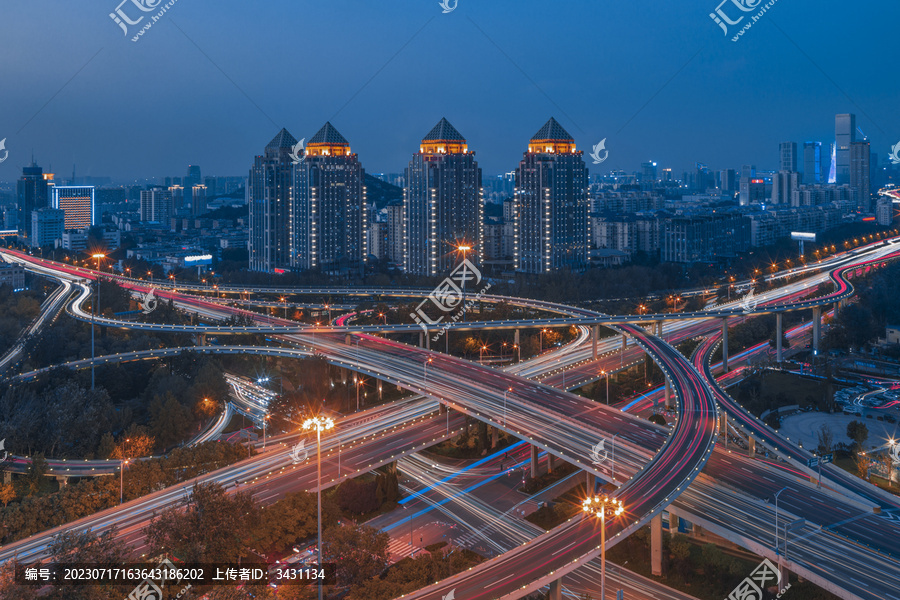 山东济南燕山立交桥夜景航拍