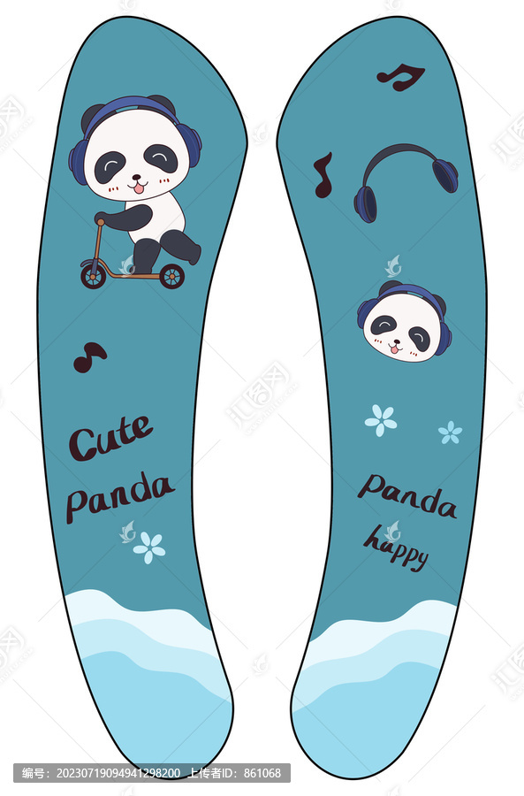 音乐滑板熊猫马桶垫