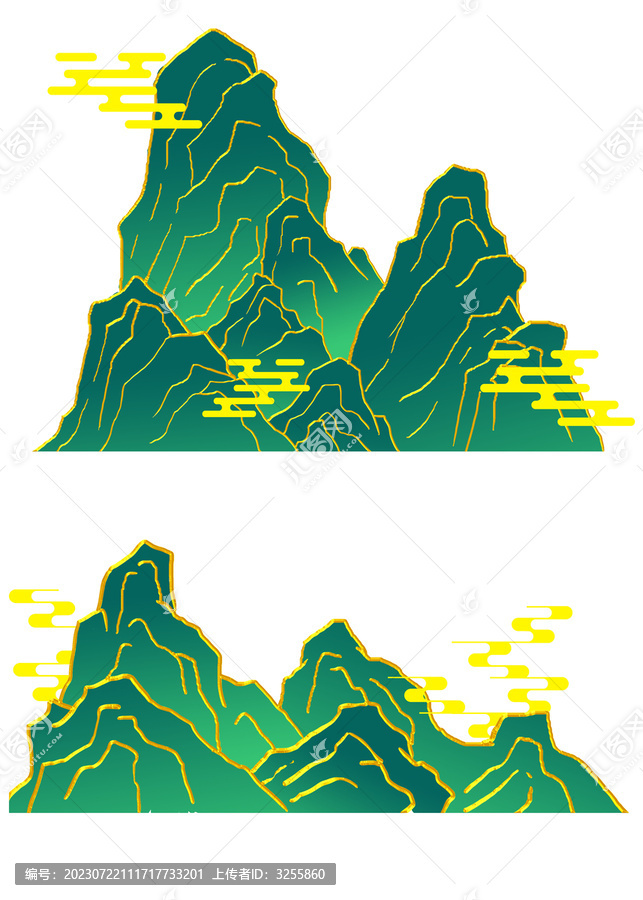 金线山水手绘中国风国潮风山体