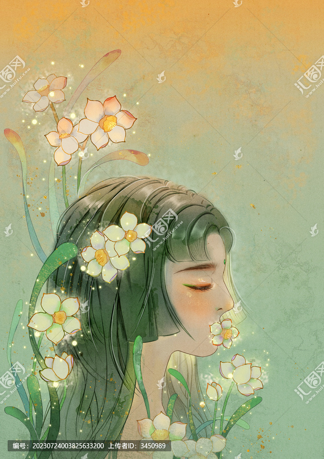 水仙花少女插画