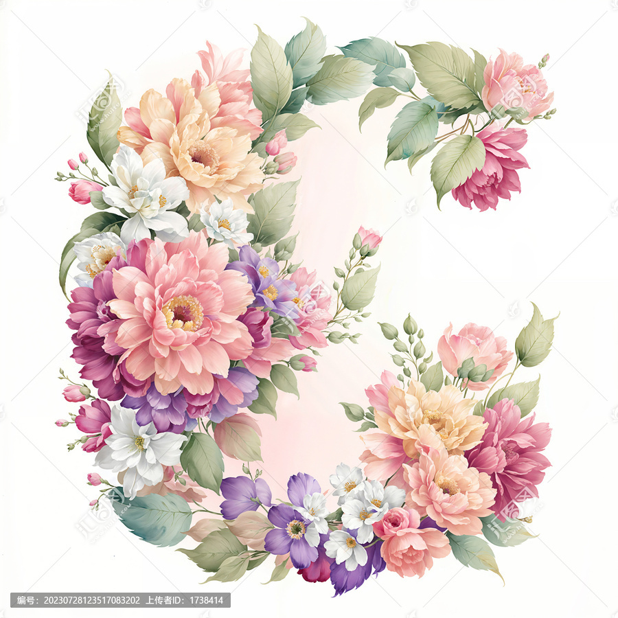 水彩花卉字母设计C