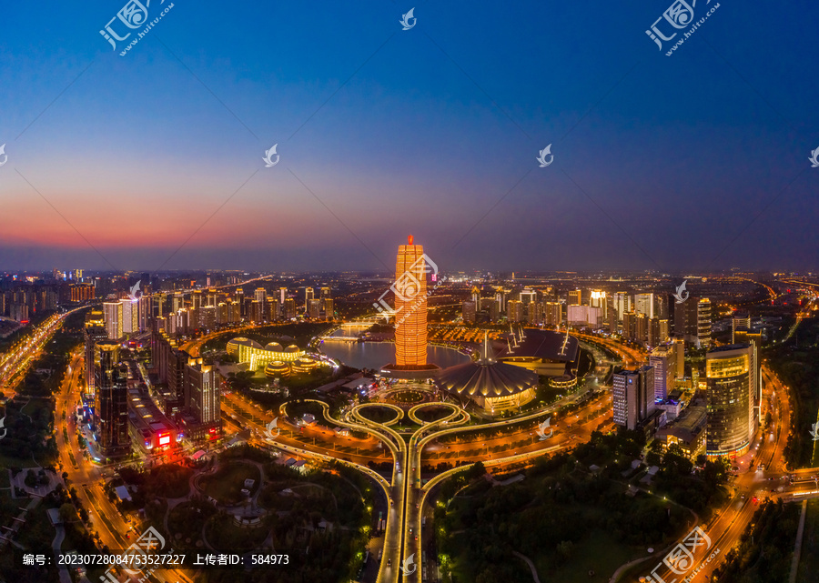 航拍郑州大玉米楼千玺广场夜景