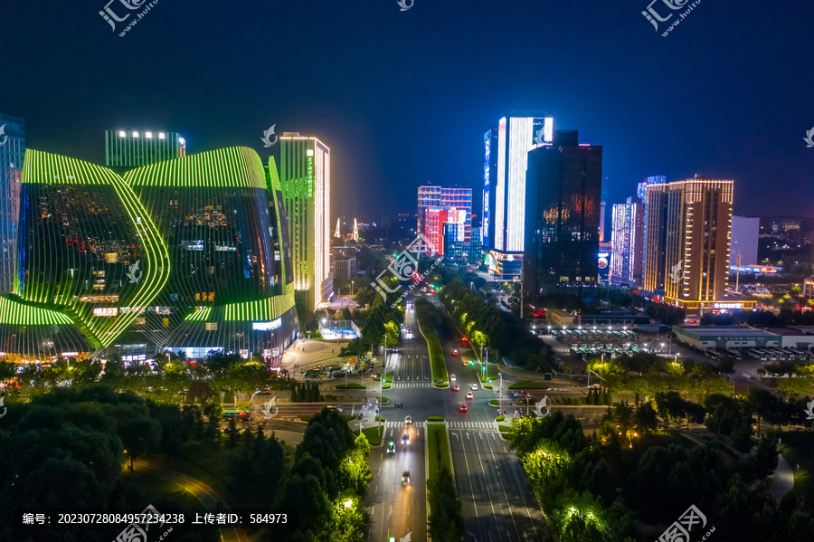 航拍郑州龙子湖智慧岛夜景灯光