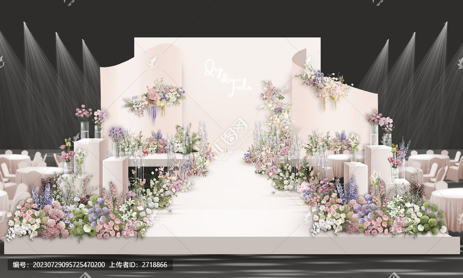 韩式香槟粉紫色婚礼舞台效果图