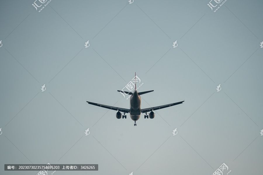 飞机在空中飞行的低角度视图