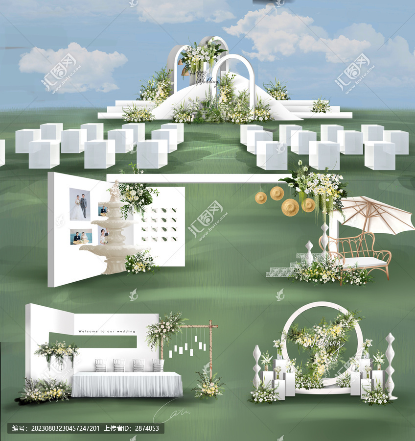 韩式白绿室外草坪婚礼