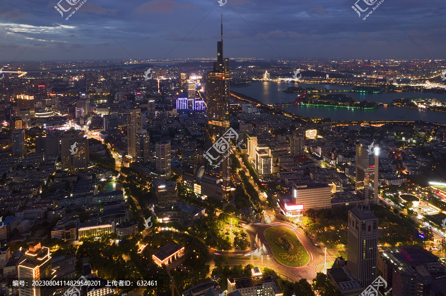 南京紫峰大厦航拍城市风光夜景