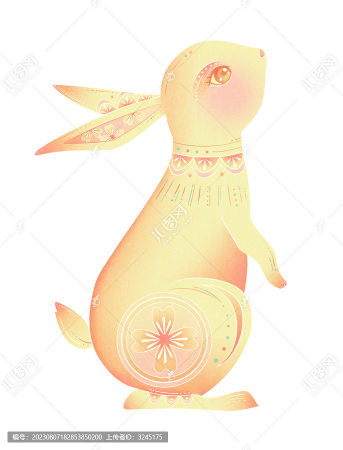 十二生肖兔子线性国风插画元素