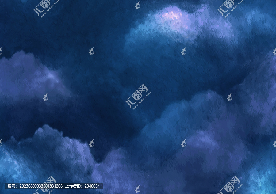 夜晚天空云层水彩画