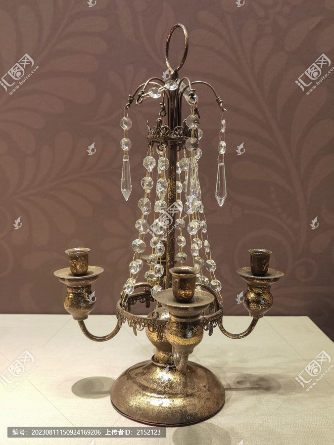 19世纪水晶玻璃铜灯架