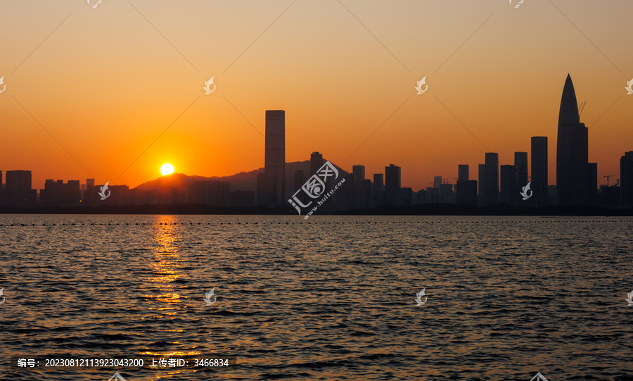 深圳湾海滨日落城市风光