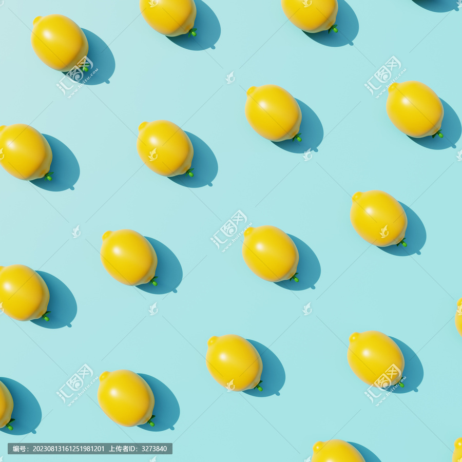 夏季柠檬水果清凉排列背景3D