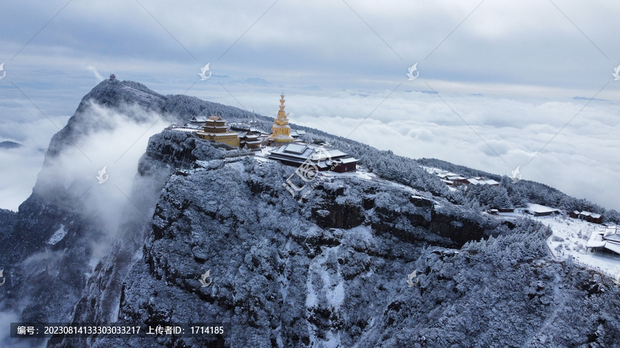 航拍四川峨眉山冬日云海雪景