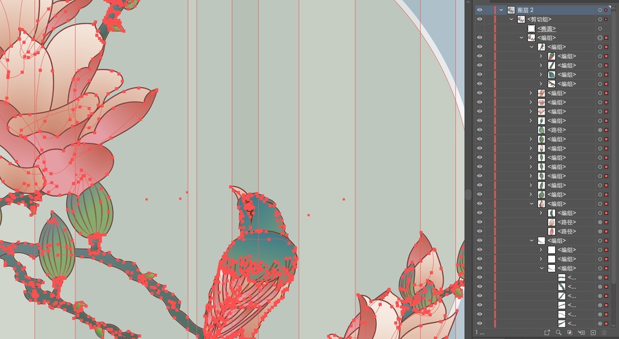 玉兰鹦鹉国潮彩绘中式矢量手绘