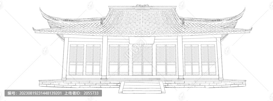 古代建筑白描线稿