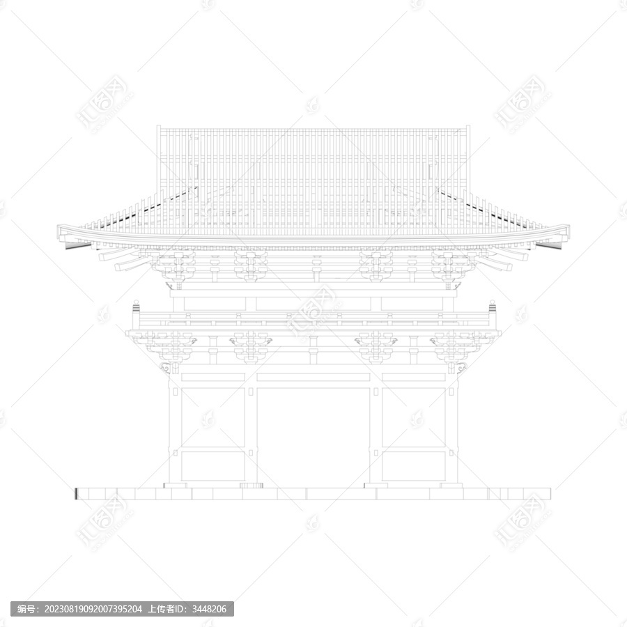 日式建筑木构架正立面线稿图