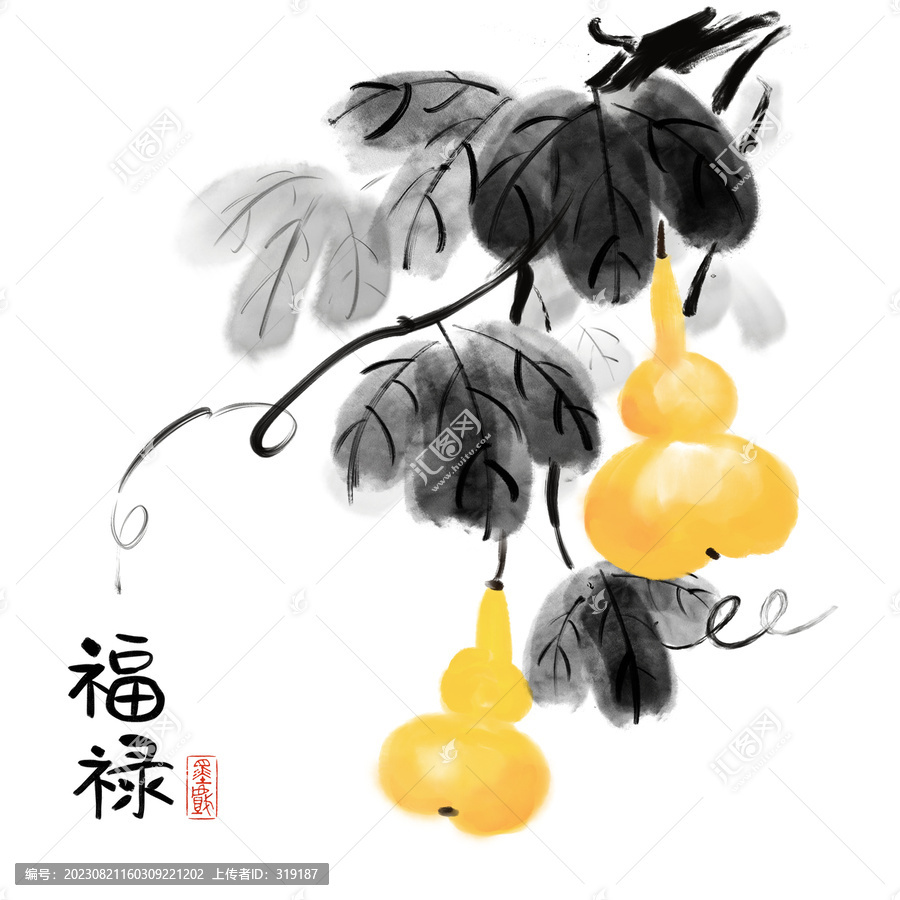 葫芦写意水墨画