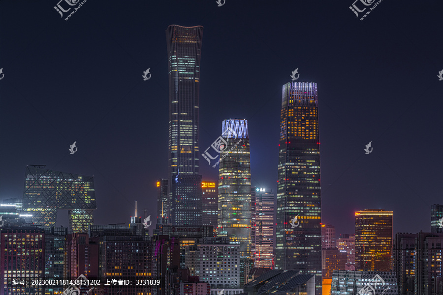 北京国贸cbd地标建筑夜景