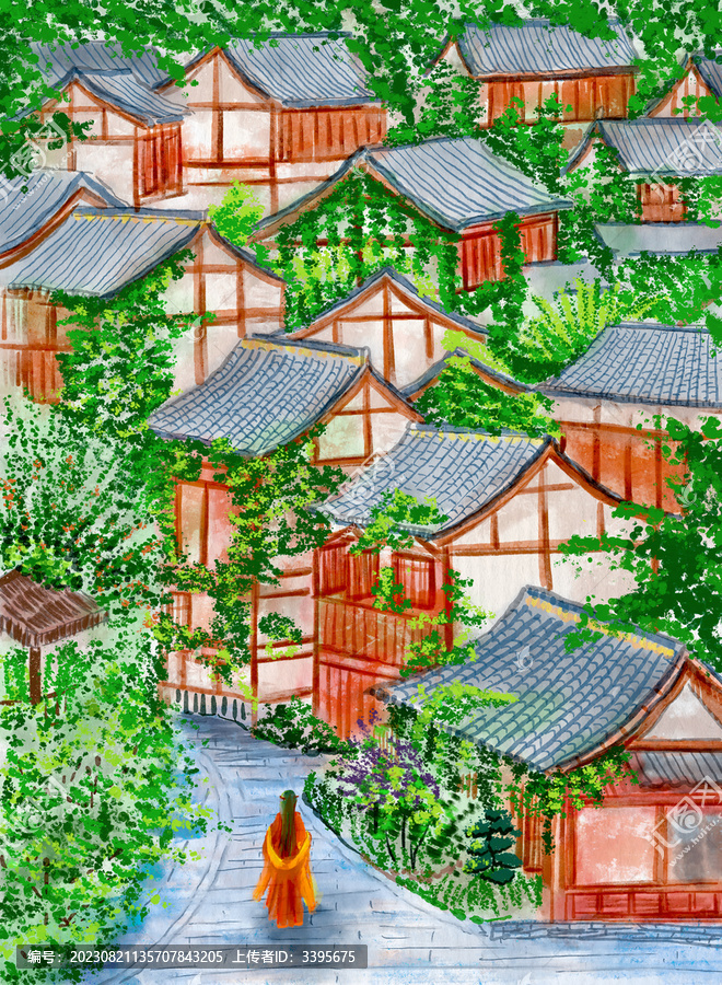 古风场景手绘插画壁纸装饰画